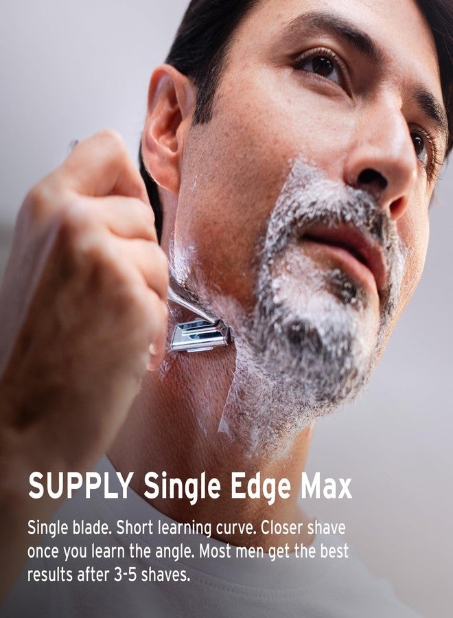SUPPLY Single Edge Max Razor for Men – Premium Metal Single-Blade Safety Razor with Pivoting Head for Fewer Cuts and Irritation – Includes 8 Blades & Magnetic Reload System – Jet Black - Image 2